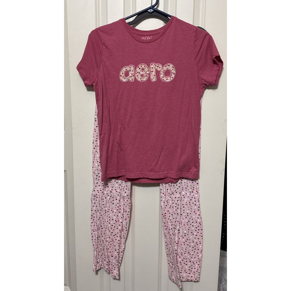 Areopostale Sleepwear 2 Piece Pajamas Teen Large Top, Med Bottoms Pink